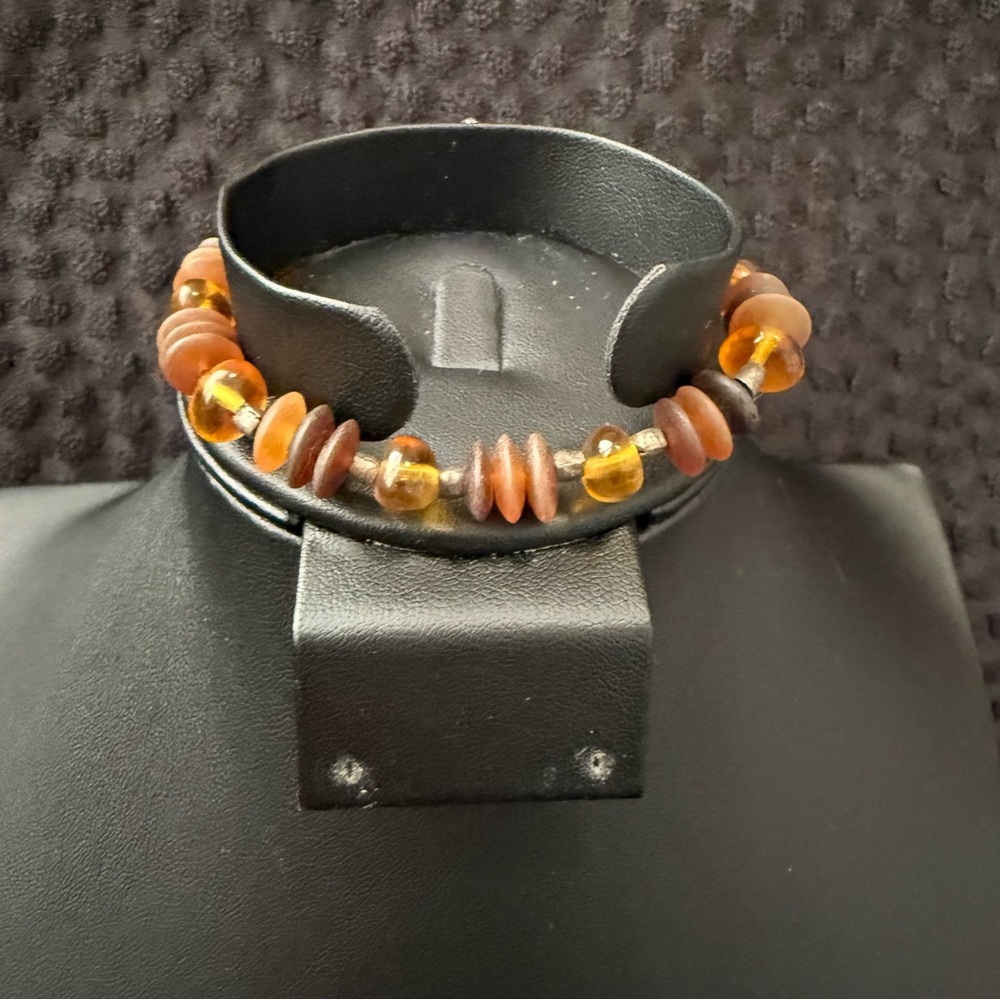 Elegant Amber and Brown Beaded Bracelet